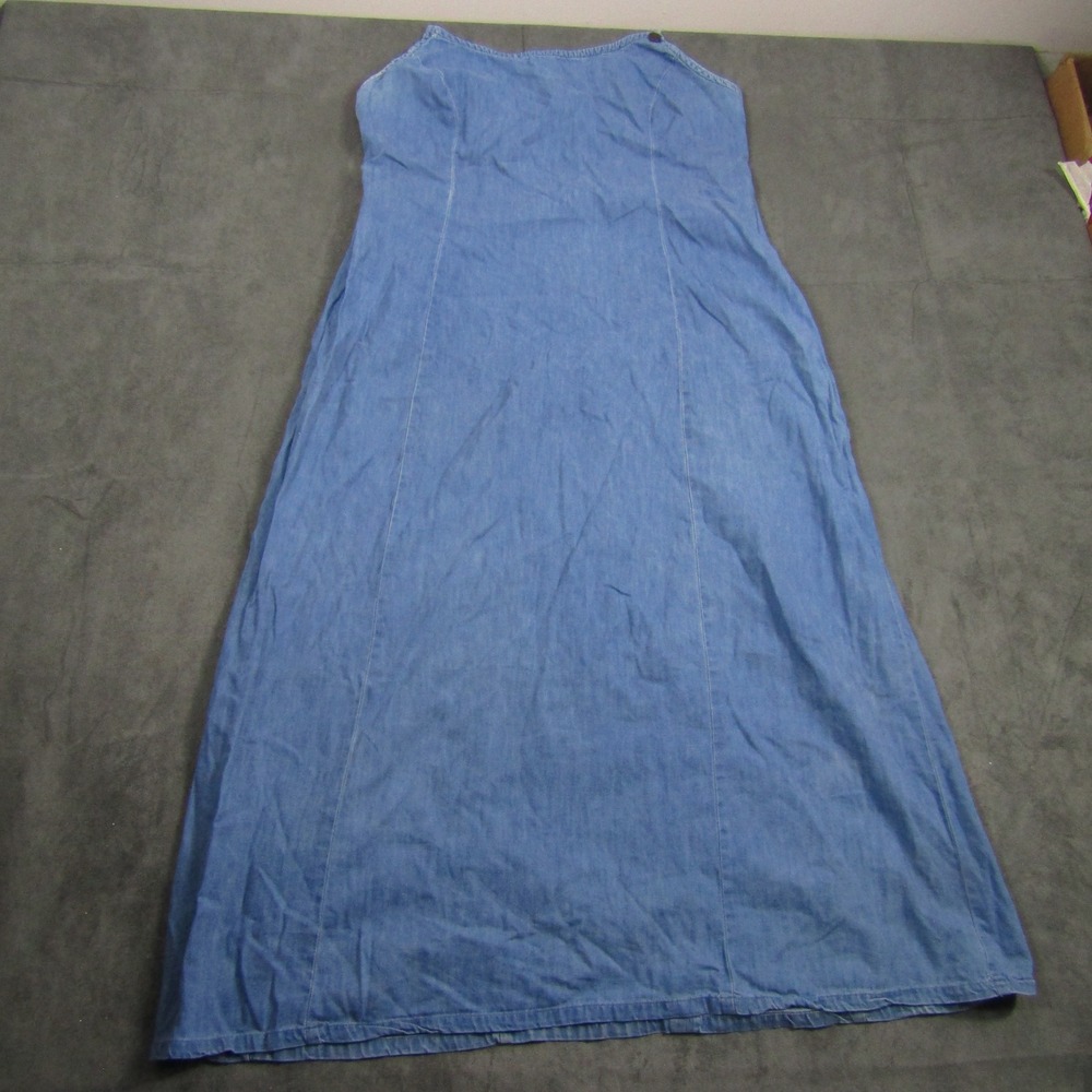 David Brooks Maxi Dress Womens Medium Blue Denim Cotton Sleeveless 90s USA